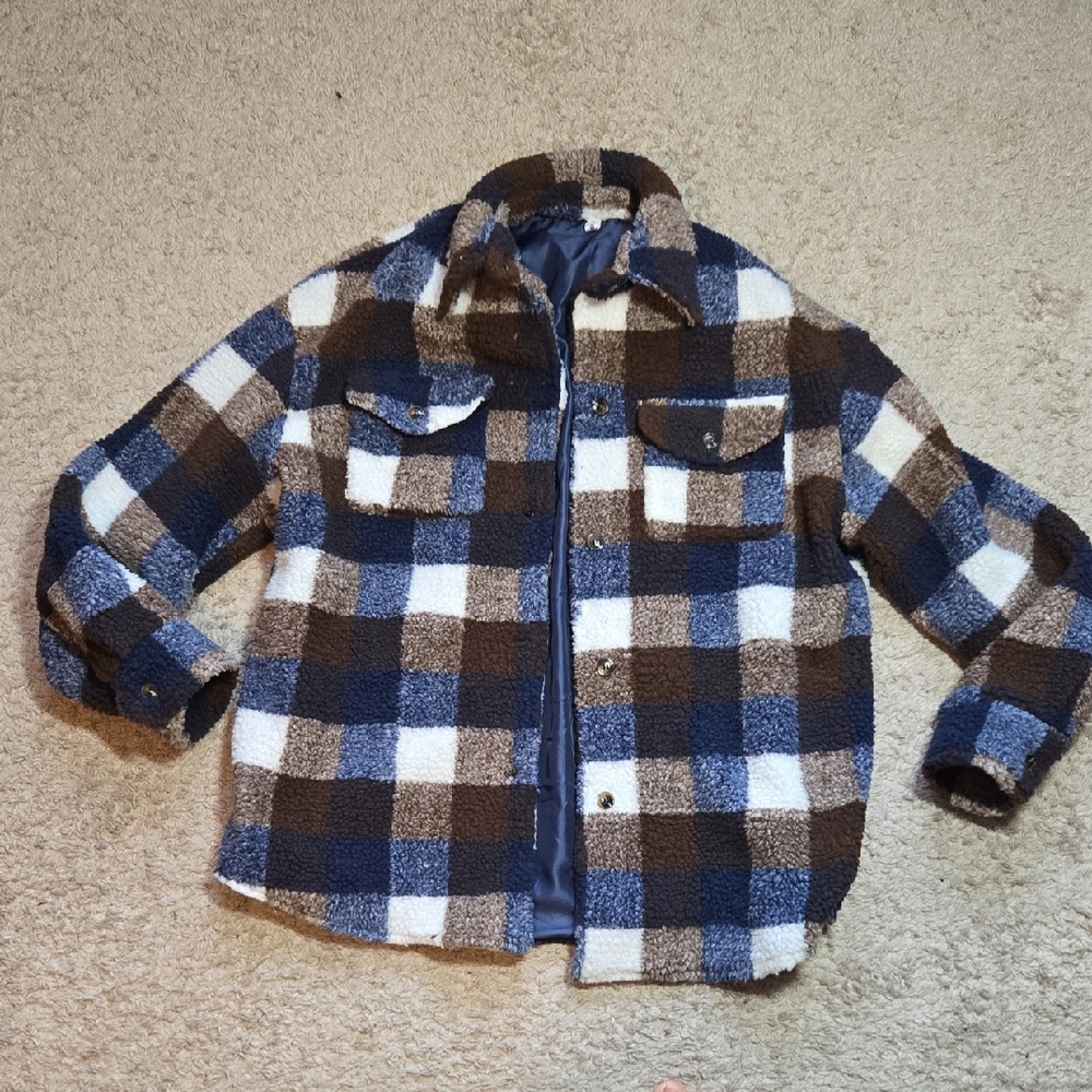 Plaid Pocket Button-up Shirt Jacket, Never Worn Before.